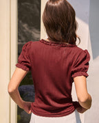 Textured V-Neck Tee in Wine Red
