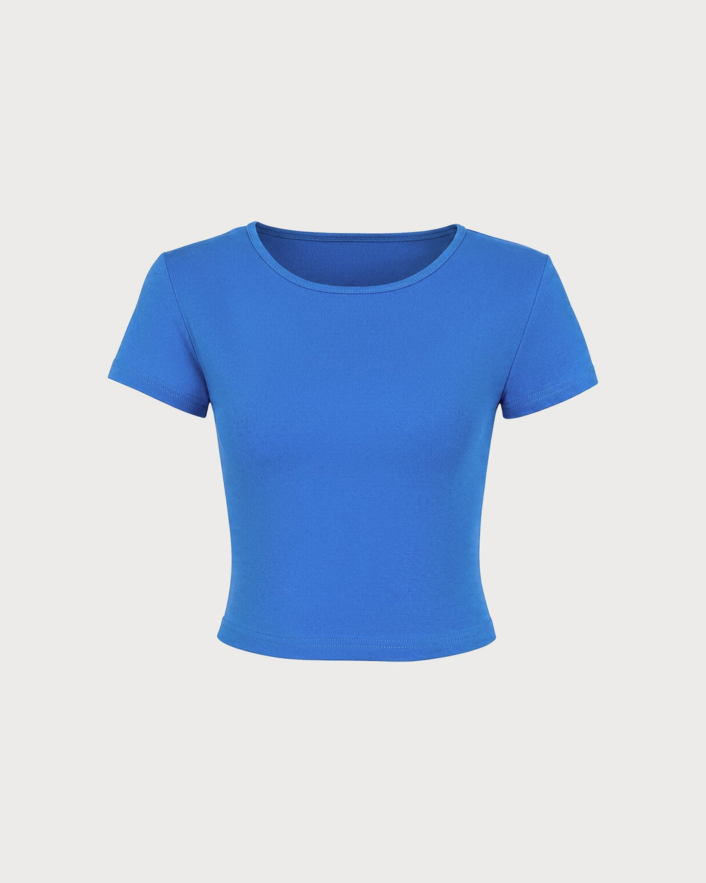 Blue Button-Up Knit T-Shirt with Round Neck