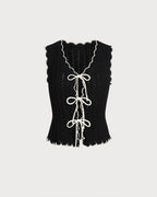 V-Neck Knit Vest with Black Contrast