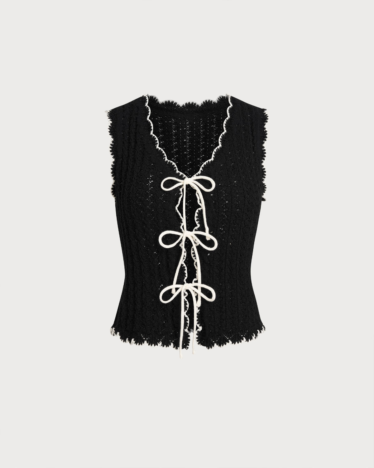 V-Neck Knit Vest with Black Contrast