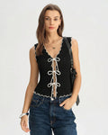 V-Neck Knit Vest with Black Contrast