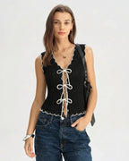 V-Neck Knit Vest with Black Contrast