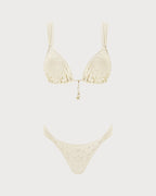 Off-White Triangle Bikini Set with Drawstring