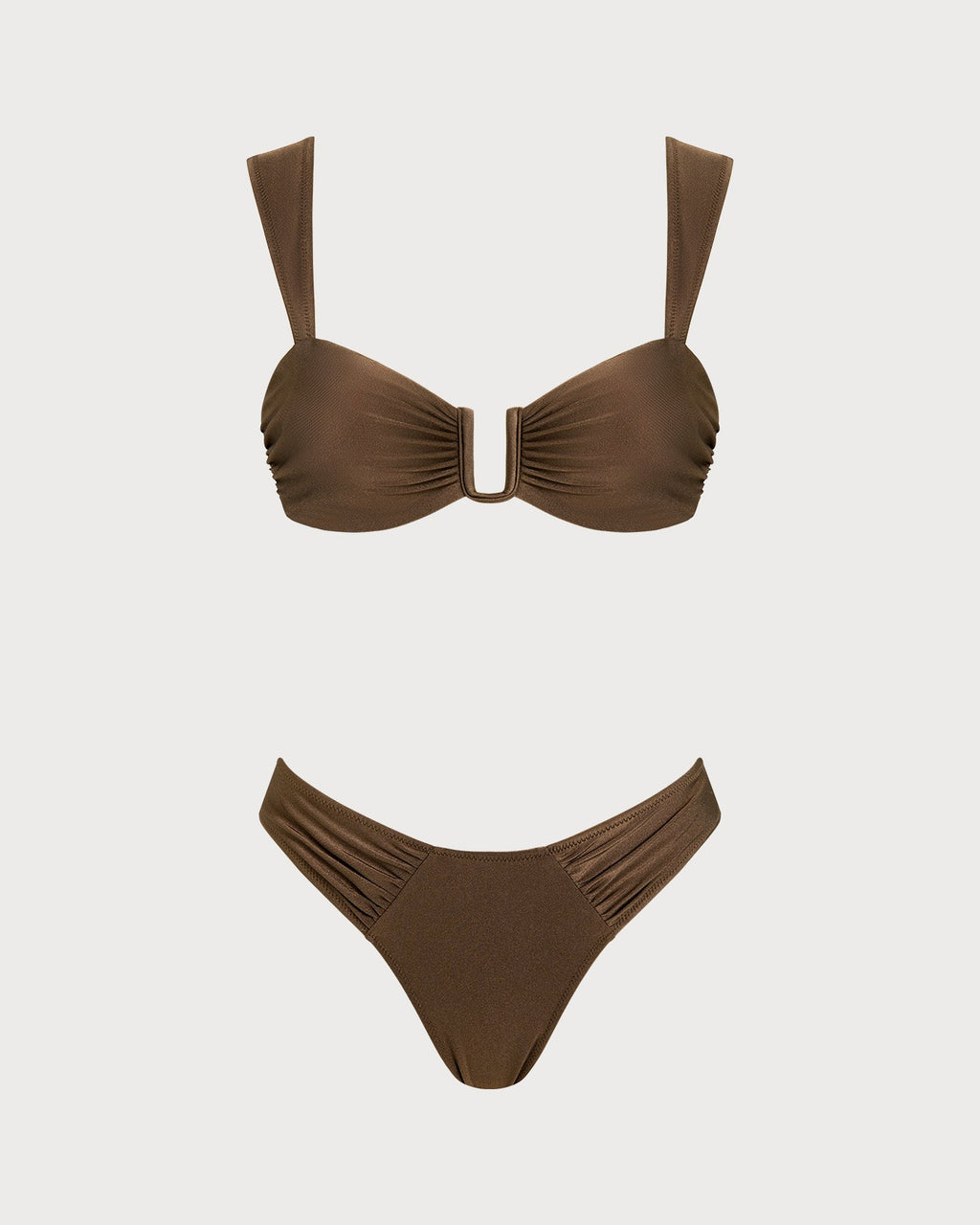 Brown Cut-Out Drawstring Bikini Ensemble