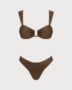 Brown Cut-Out Drawstring Bikini Ensemble