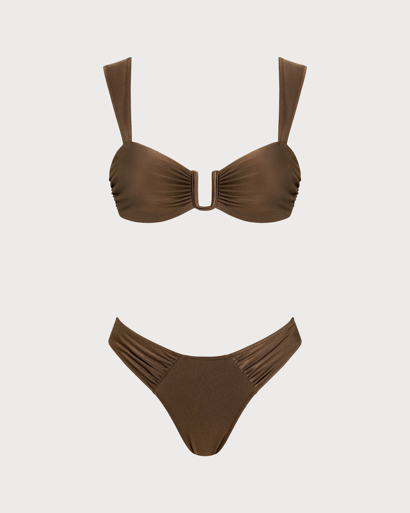 Brown Cut-Out Drawstring Bikini Ensemble
