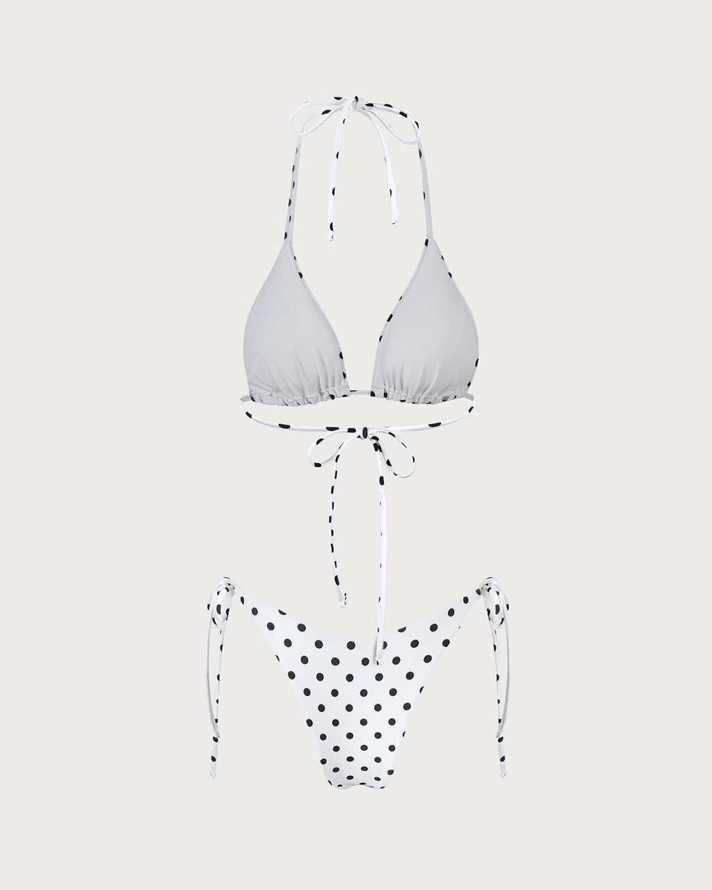 White Polka Dot Triangle Bikini Set with Halter Neck