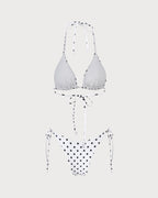 White Polka Dot Triangle Bikini Set with Halter Neck