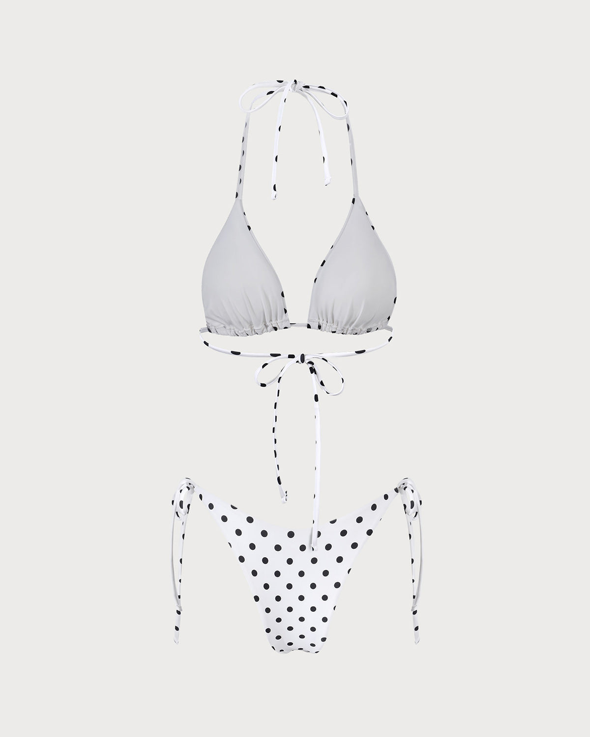 White Polka Dot Triangle Bikini Set with Halter Neck