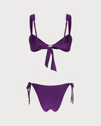 Purple Triangle Bikini Set with Drawstring
