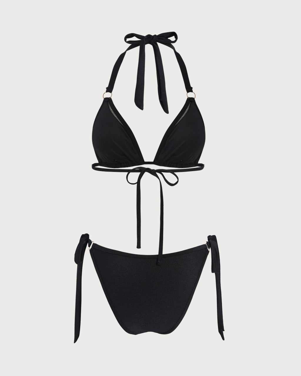 Black Triangle Bikini Set with Halter Neck and O-Ring Detail