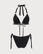 Black Triangle Bikini Set with Halter Neck and O-Ring Detail