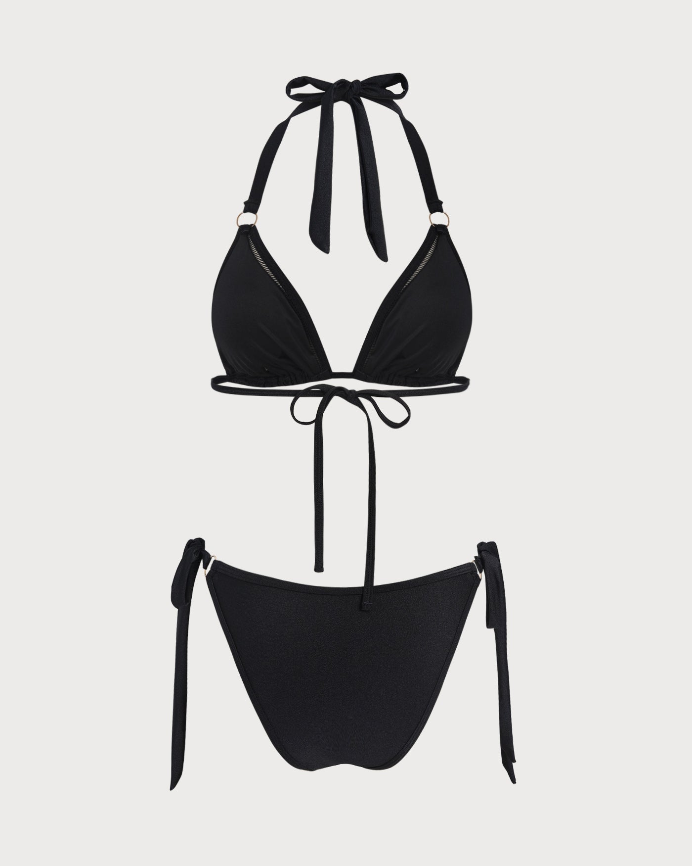Black Triangle Bikini Set with Halter Neck and O-Ring Detail