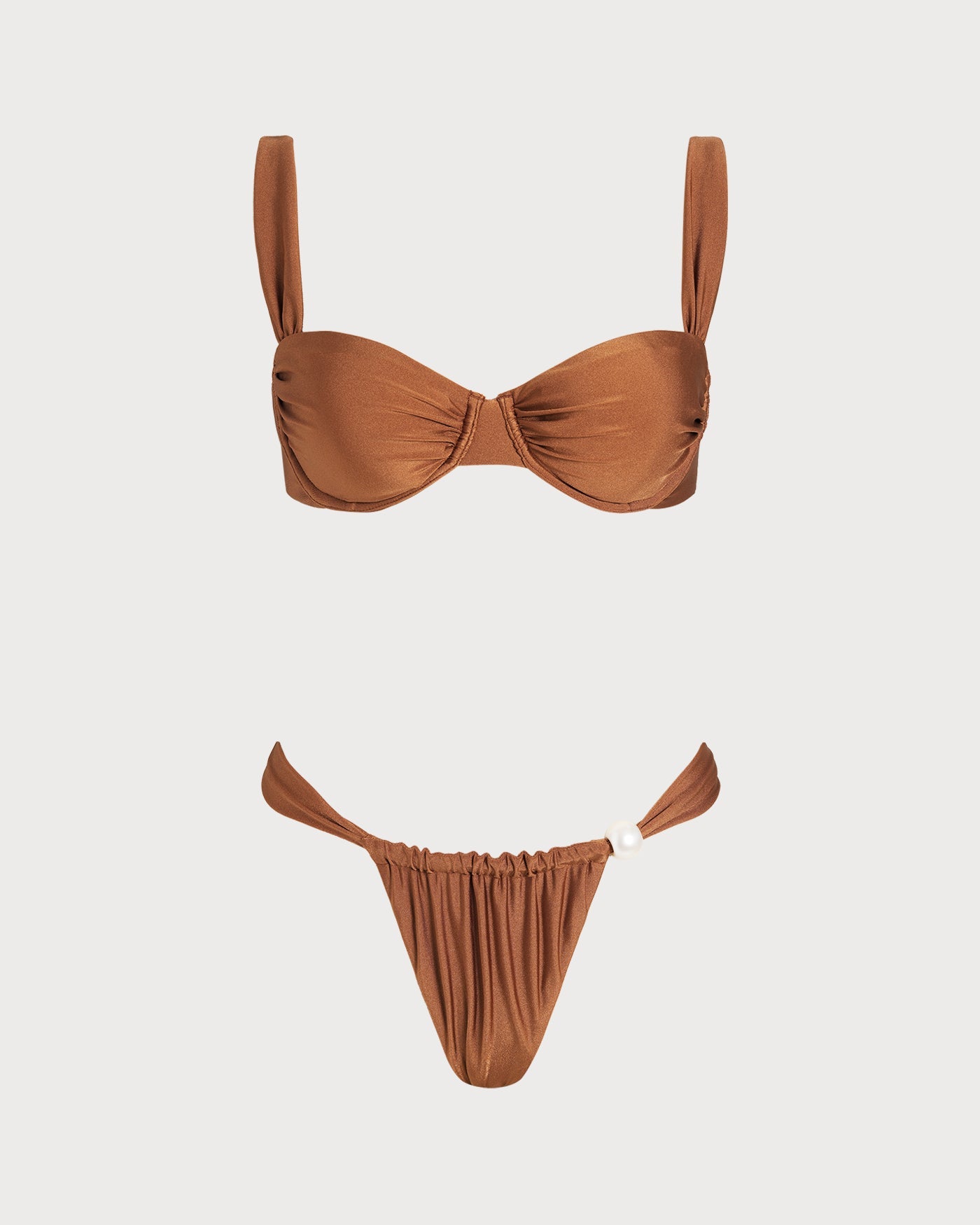 Caramel Sweetheart Neck Underwire Bikini Ensemble