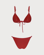 Crimson V-Neck Triangle Bikini Set