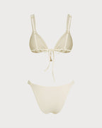 Off-White Triangle Bikini Set with Drawstring