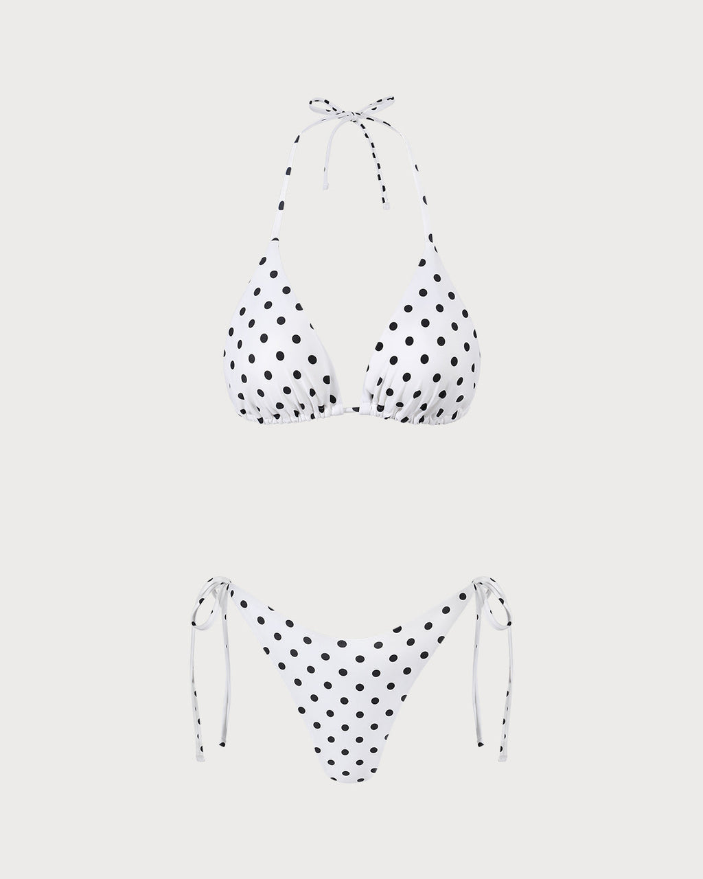 White Polka Dot Triangle Bikini Set with Halter Neck