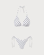 White Polka Dot Triangle Bikini Set with Halter Neck