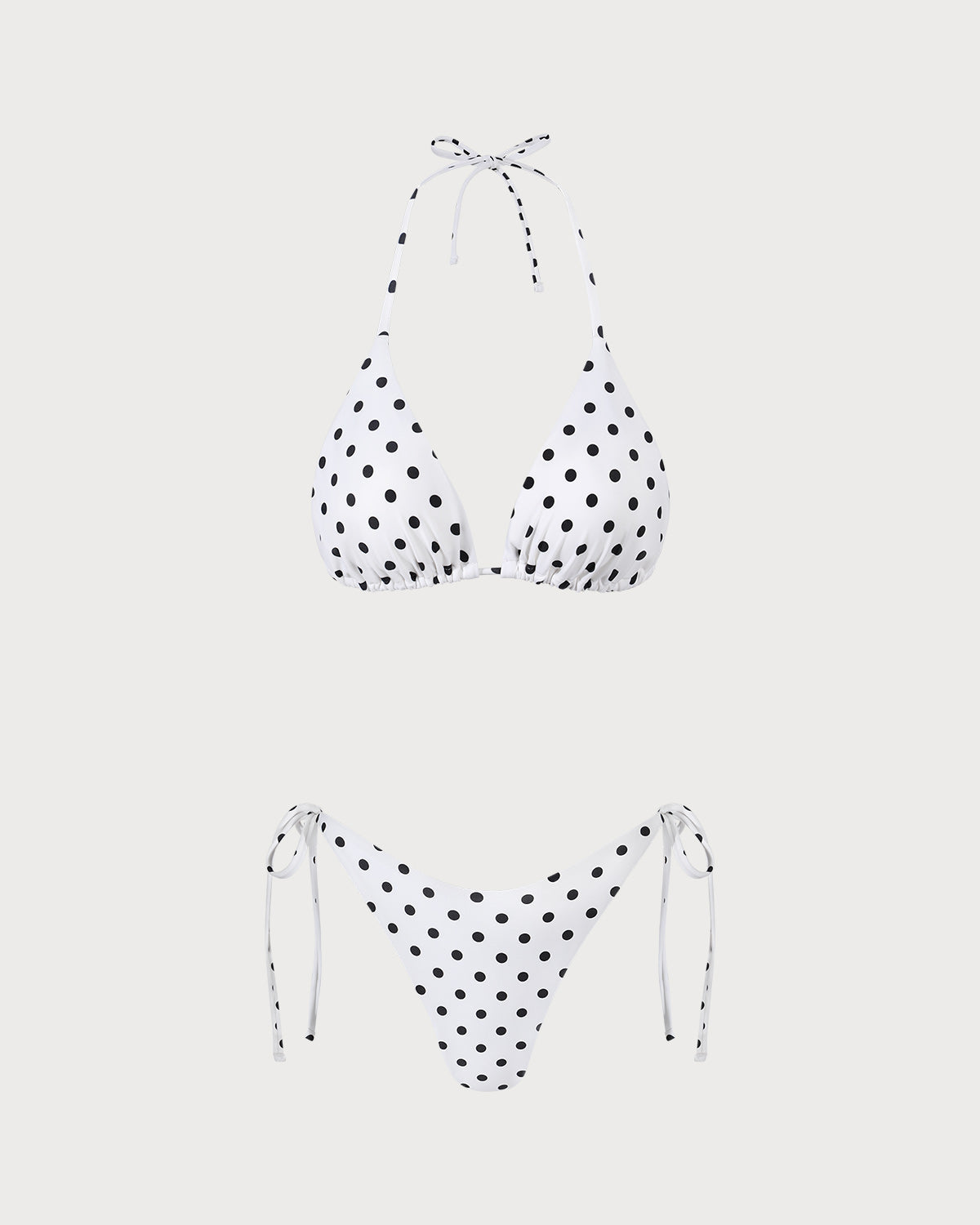 White Polka Dot Triangle Bikini Set with Halter Neck