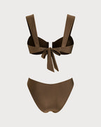 Brown Cut-Out Drawstring Bikini Ensemble