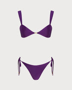 Purple Triangle Bikini Set with Drawstring