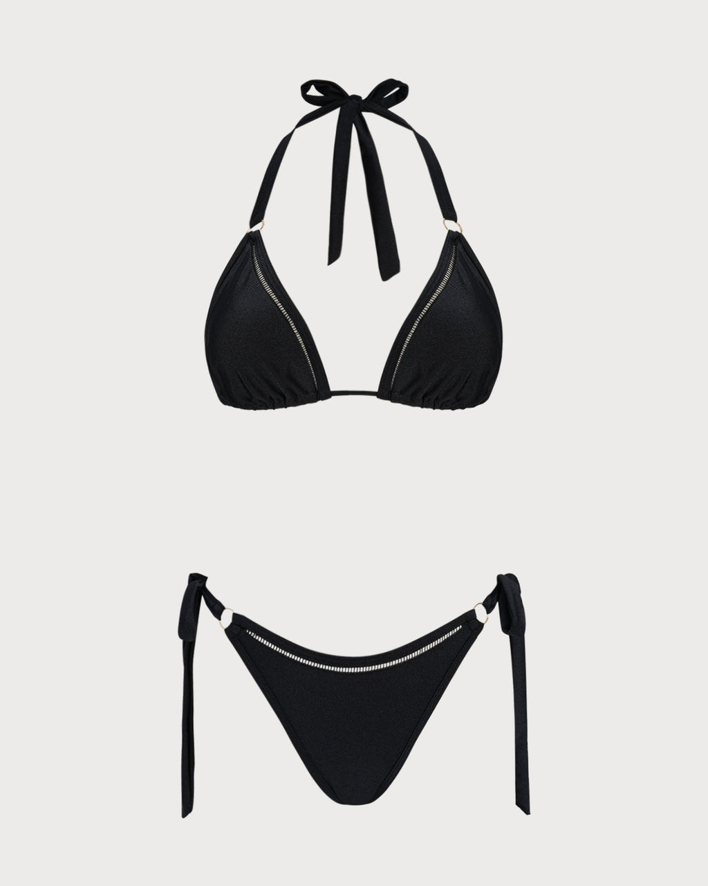 Black Triangle Bikini Set with Halter Neck and O-Ring Detail