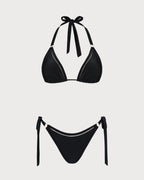 Black Triangle Bikini Set with Halter Neck and O-Ring Detail