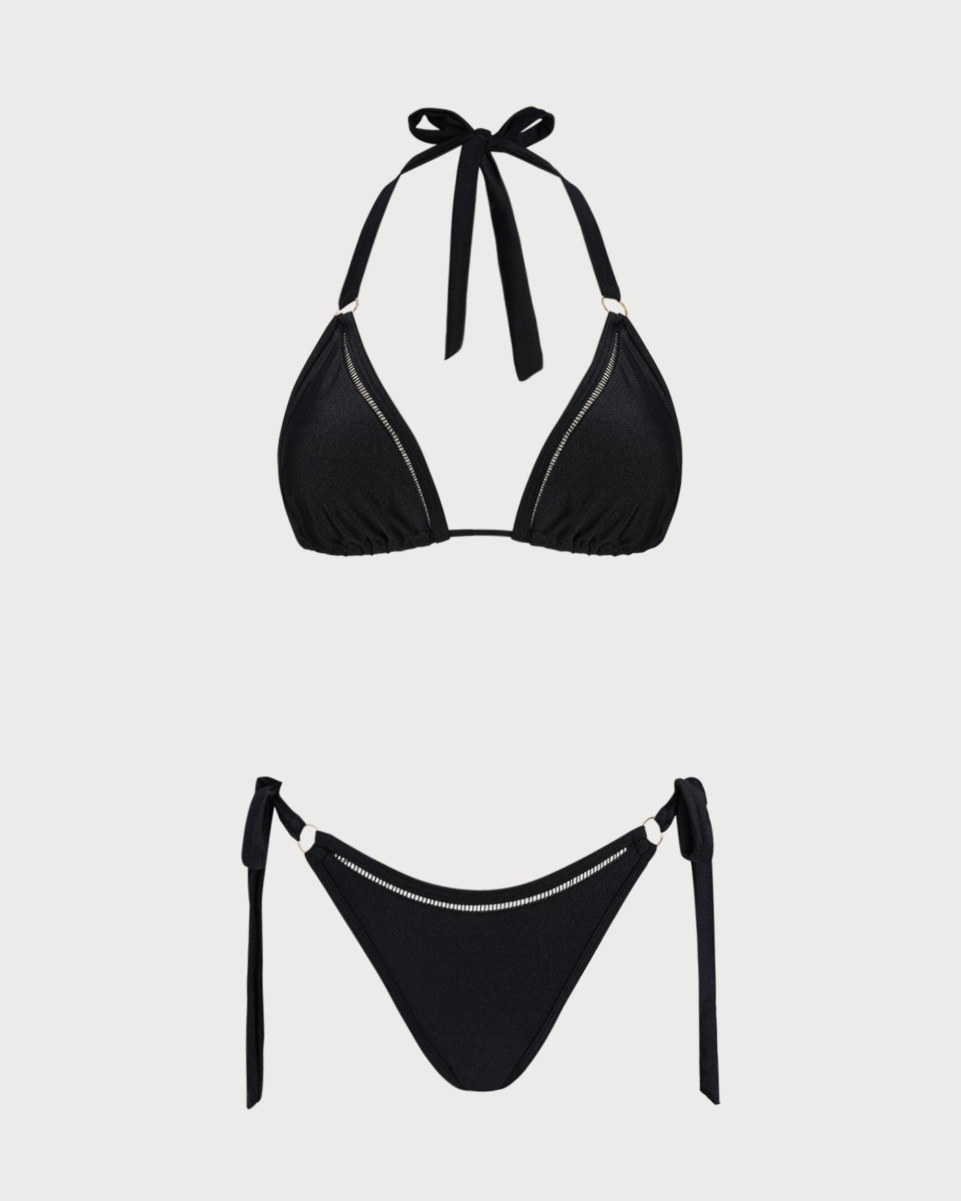Black Triangle Bikini Set with Halter Neck and O-Ring Detail
