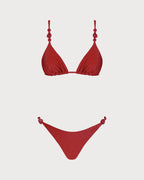Crimson V-Neck Triangle Bikini Set