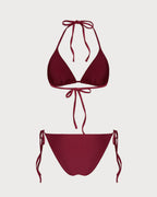 Crimson Triangle Drawstring Bikini Set