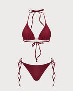 Crimson Triangle Drawstring Bikini Set