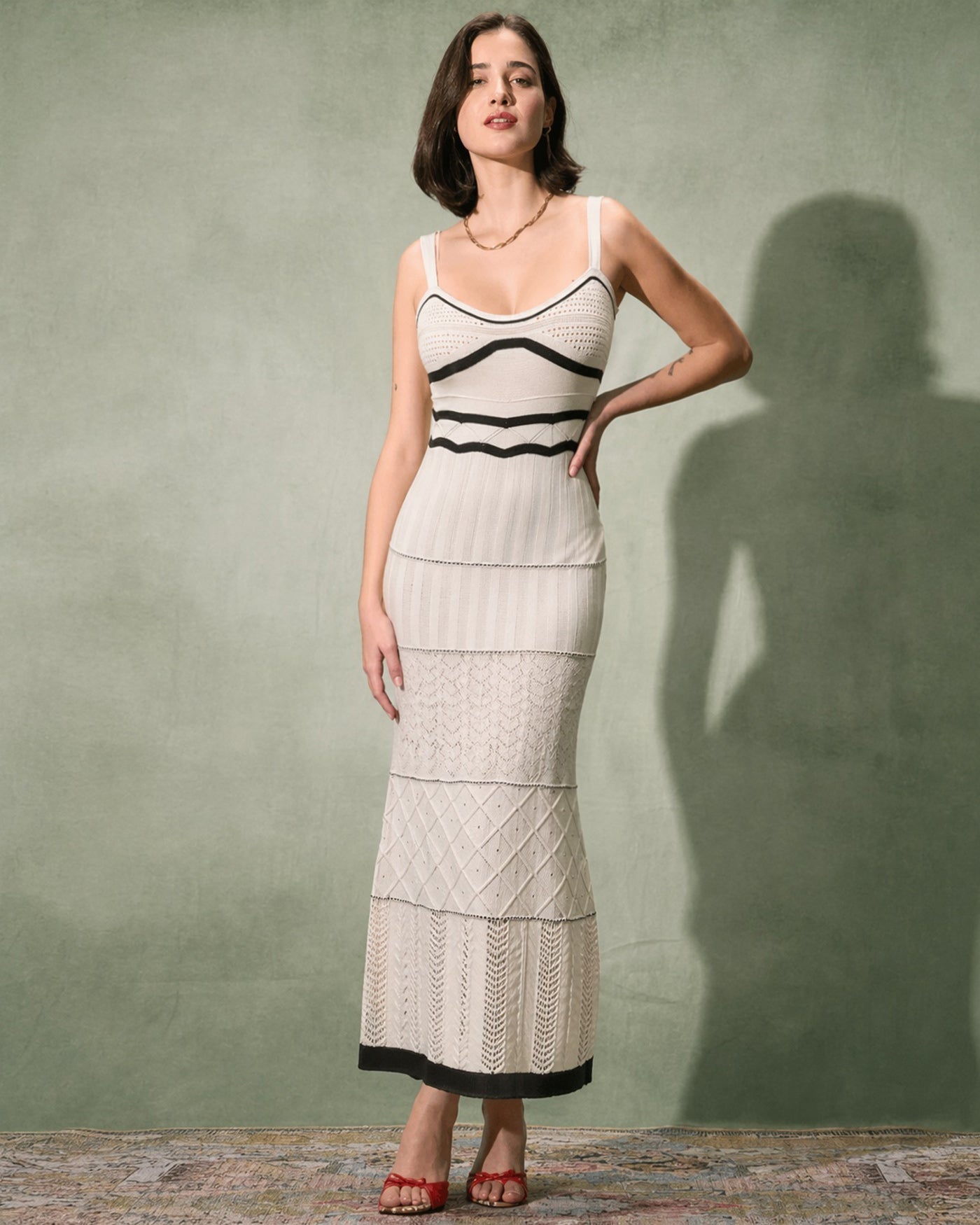 Beige Textured Maxi Dress with Contrasting Details
