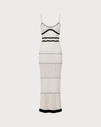 Beige Textured Maxi Dress with Contrasting Details