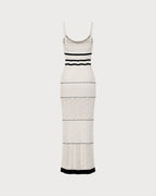 Beige Textured Maxi Dress with Contrasting Details