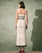 Beige Textured Maxi Dress with Contrasting Details