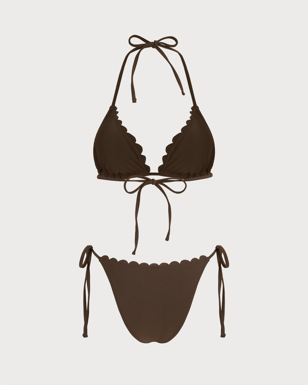 Embroidered Coffee Halter Bikini Set