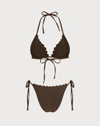 Embroidered Coffee Halter Bikini Set