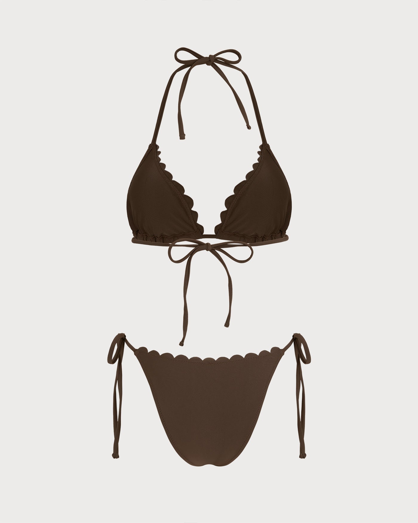 Embroidered Coffee Halter Bikini Set