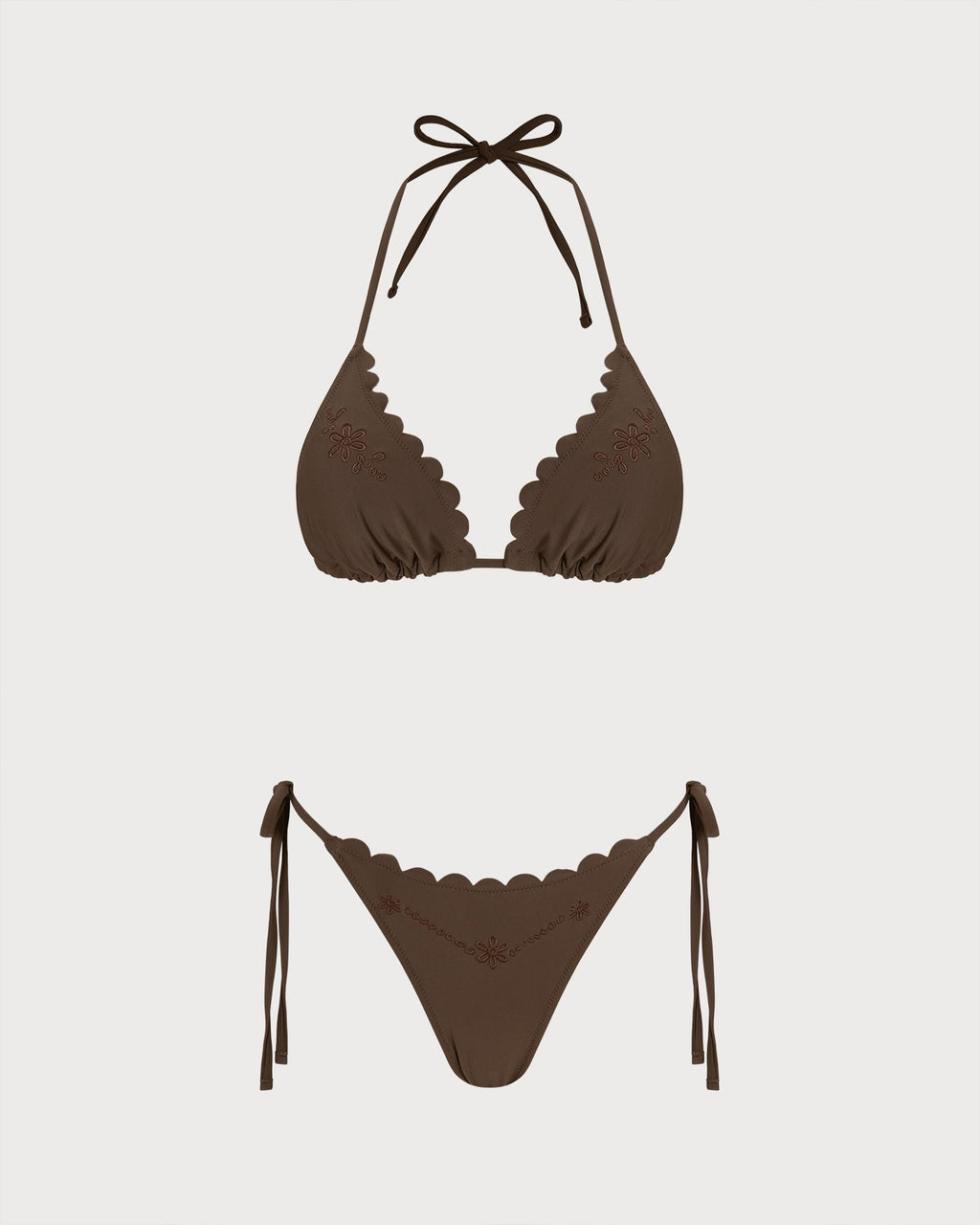 Embroidered Coffee Halter Bikini Set