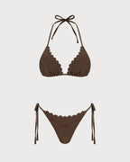 Embroidered Coffee Halter Bikini Set