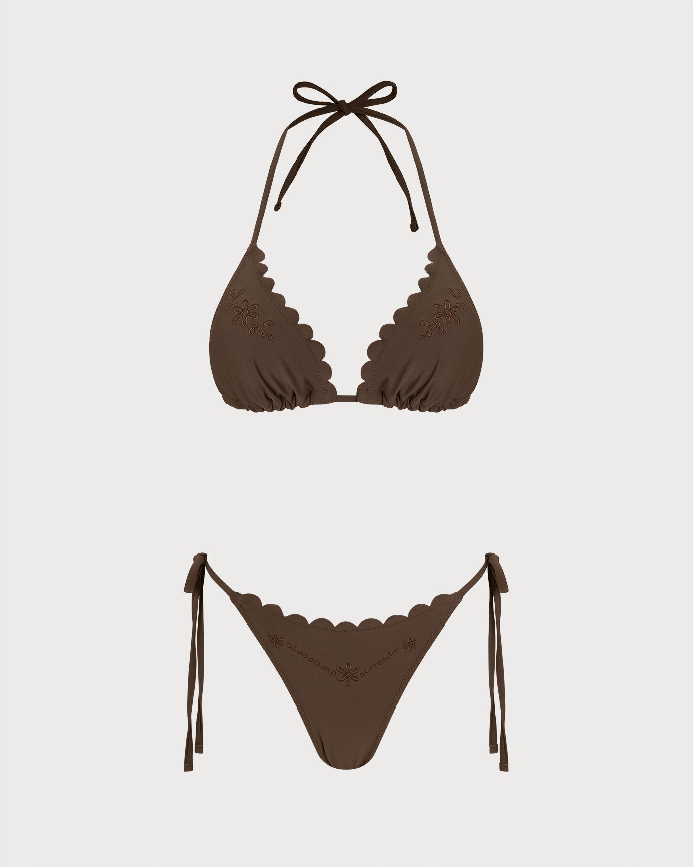 Embroidered Coffee Halter Bikini Set
