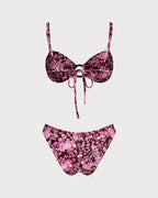 Wine Red Floral O-Ring Bralette Bikini Set