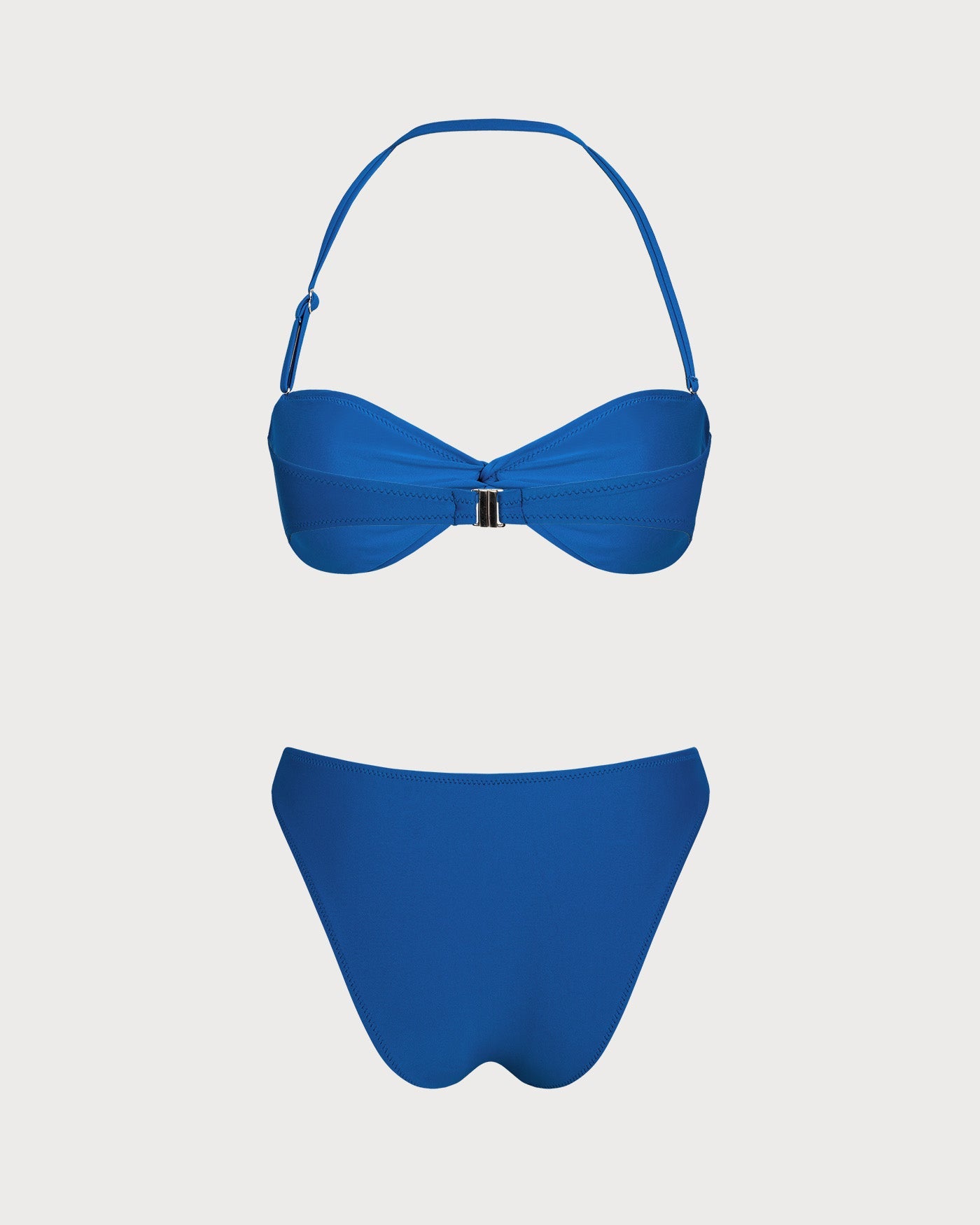 Blue Ruched Underwire Bikini Set with Halter Neck