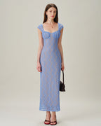Blue Lace Maxi Dress with Sweetheart Neckline