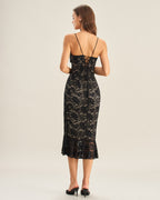 Black Lace Mermaid Midi Slip Dress