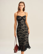 Black Lace Mermaid Midi Slip Dress