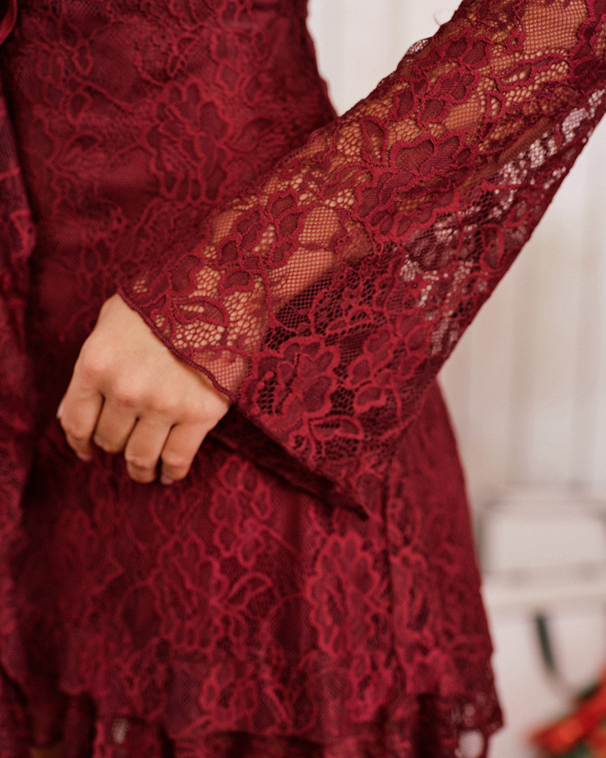 Floral Ruffle Mini Dress in Red