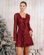 Floral Ruffle Mini Dress in Red