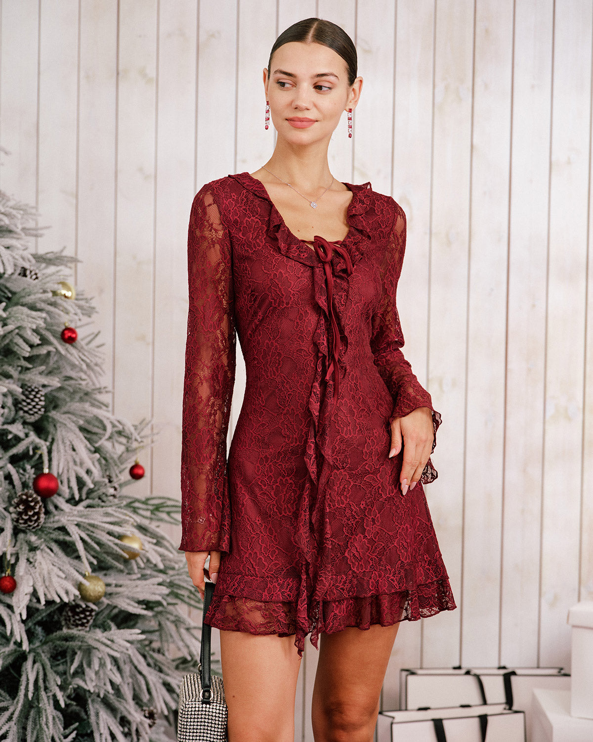 Floral Ruffle Mini Dress in Red