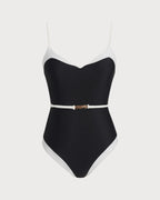 V-Neck One-Piece Swimsuit with Black Contrast